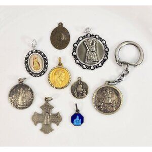 Notre Dame de Montaigu Sichem Devotional Medals Lot Vintage Silver Blue Enamel